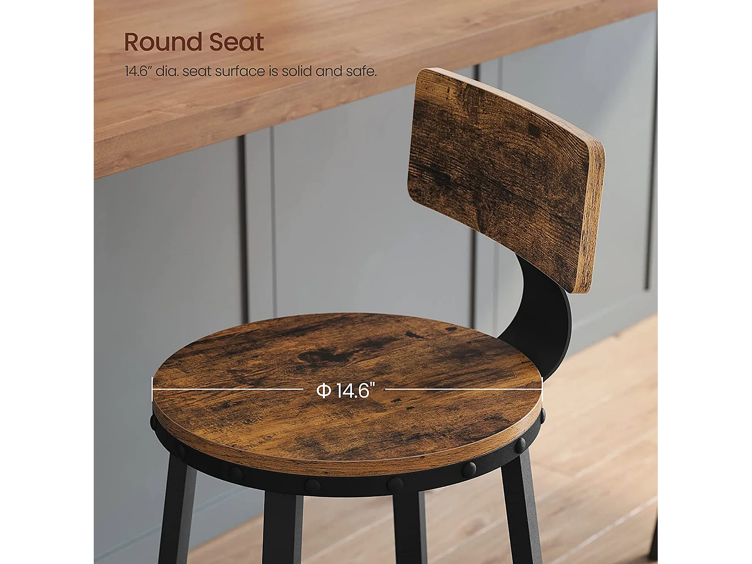 Tabouret de bar 49,5x49,5x63 cm noir brun rustique