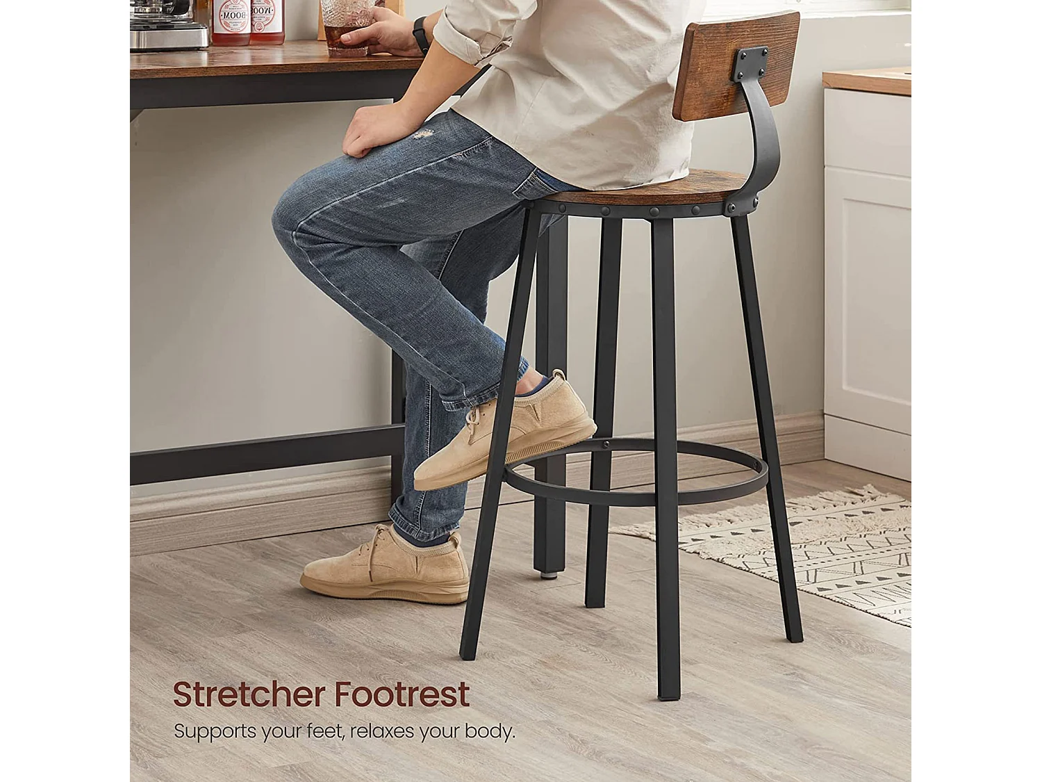 Tabouret de bar 49,5x49,5x63 cm noir brun rustique