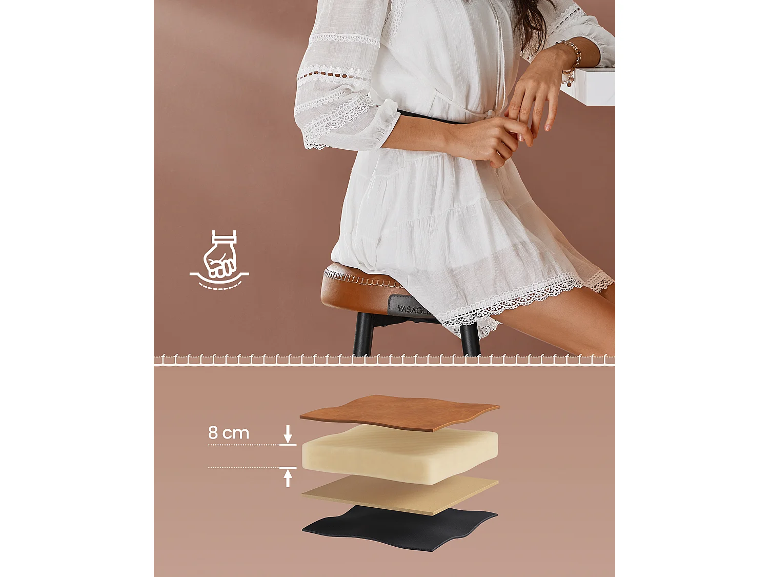 Tabouret de bar 51,6x51,6x75 cm caramel brun collection Echo