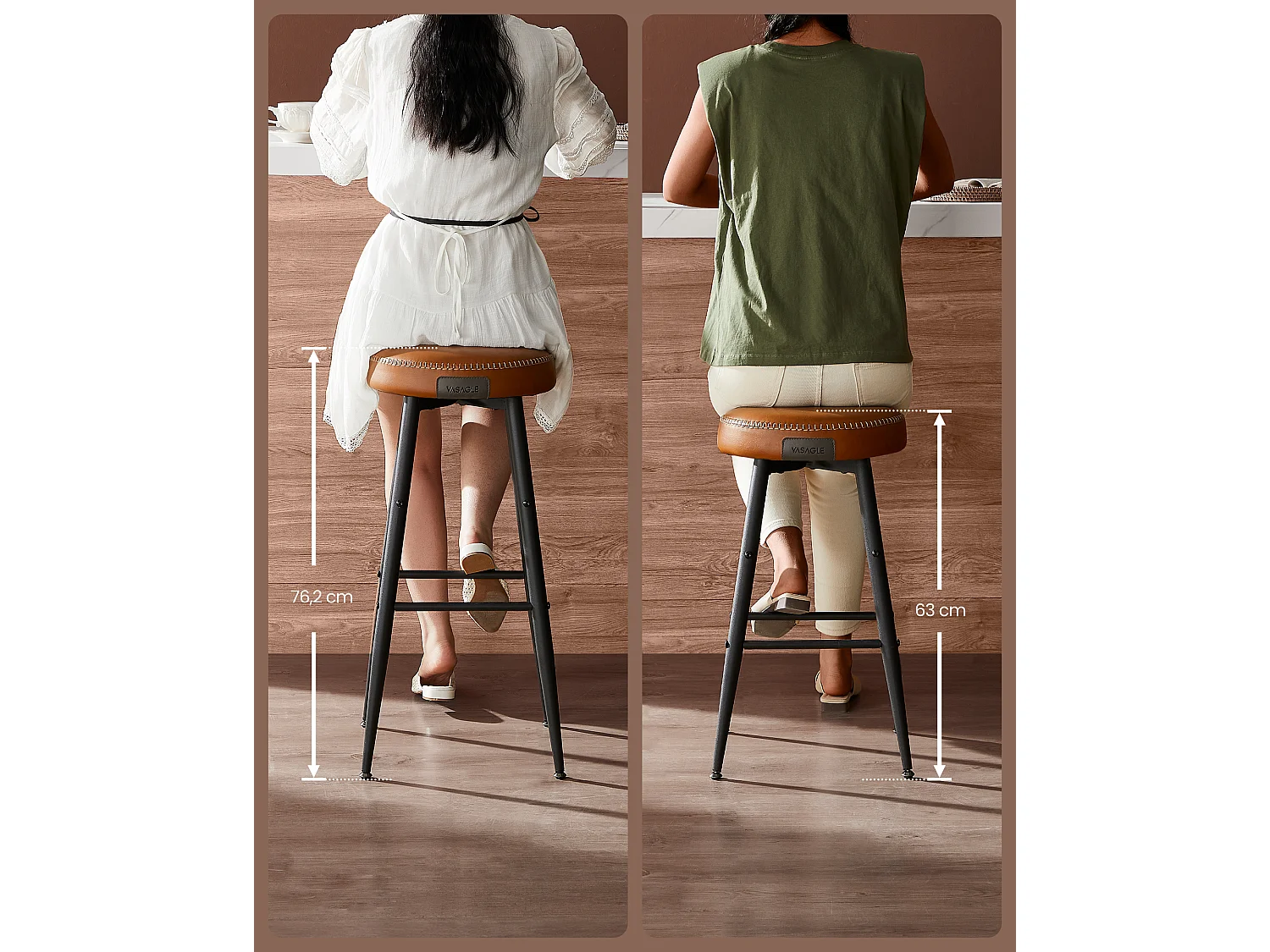 Tabouret de bar 51,6x51,6x75 cm caramel brun collection Echo