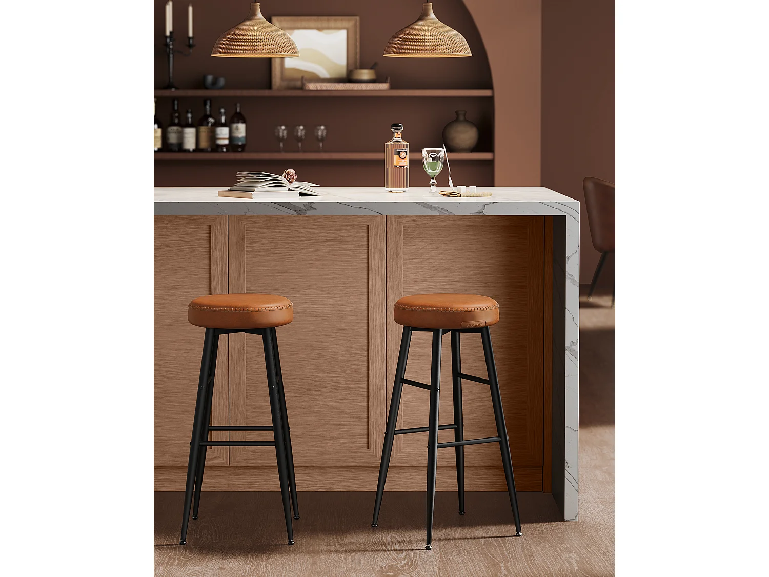 Tabouret de bar 51,6x51,6x75 cm caramel brun collection Echo