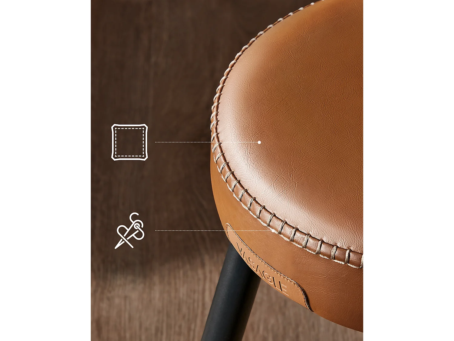 Tabouret de bar 51,6x51,6x75 cm caramel brun collection Echo