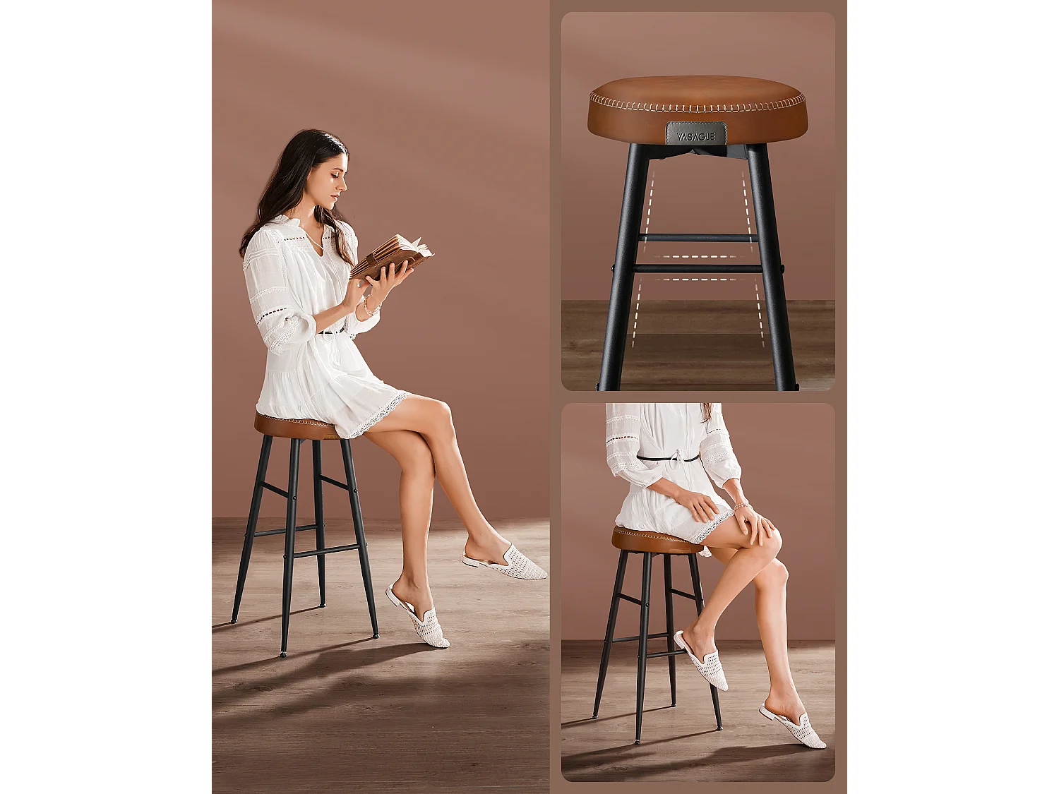 Tabouret de bar 51,6x51,6x75 cm caramel brun collection Echo