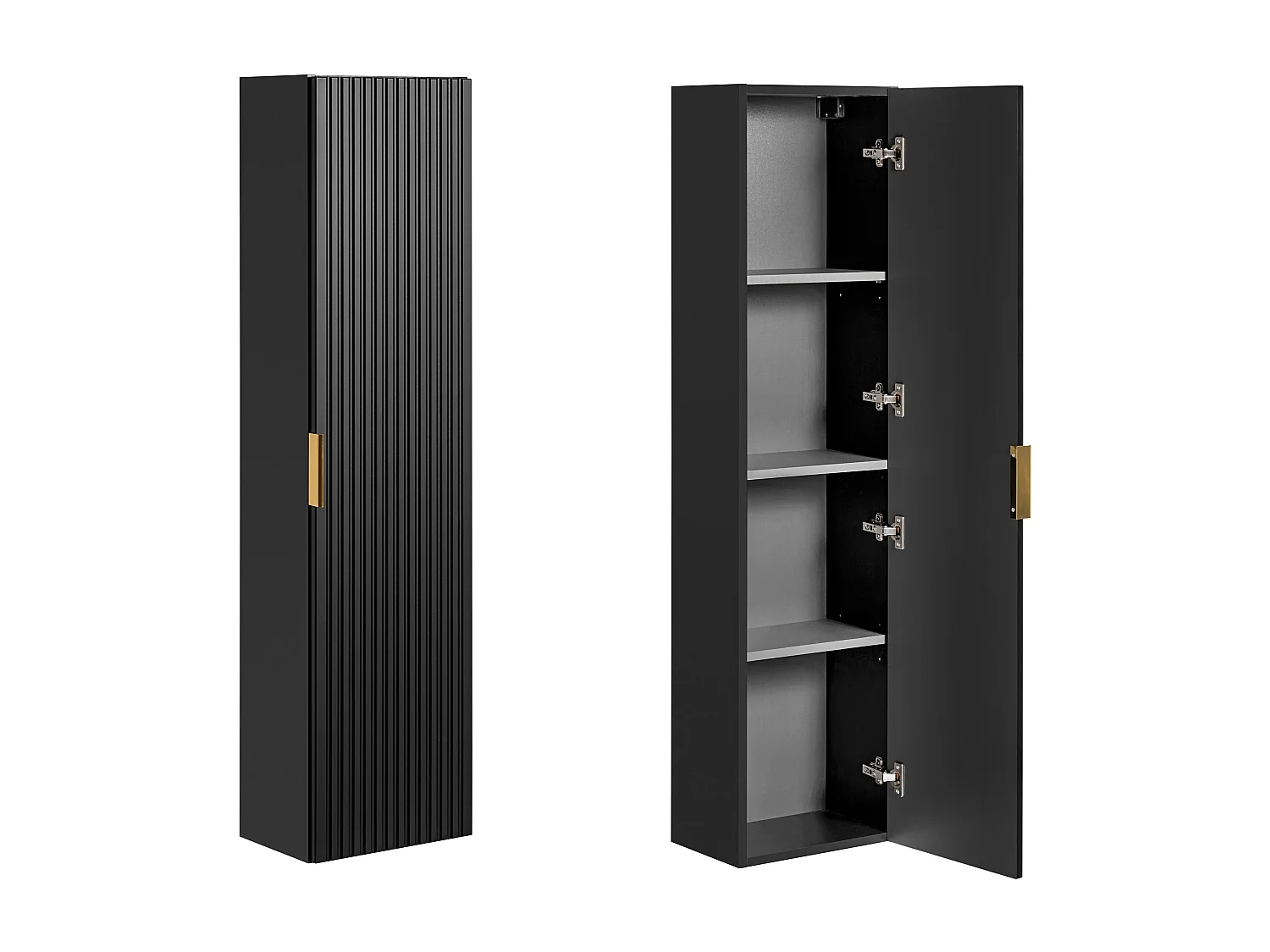 Bathroom Furniture Set Wall Hung Vanity with Basin 600mm Countertop and Tall Cabinet Tallboy Black Ribbed Fluted Adel