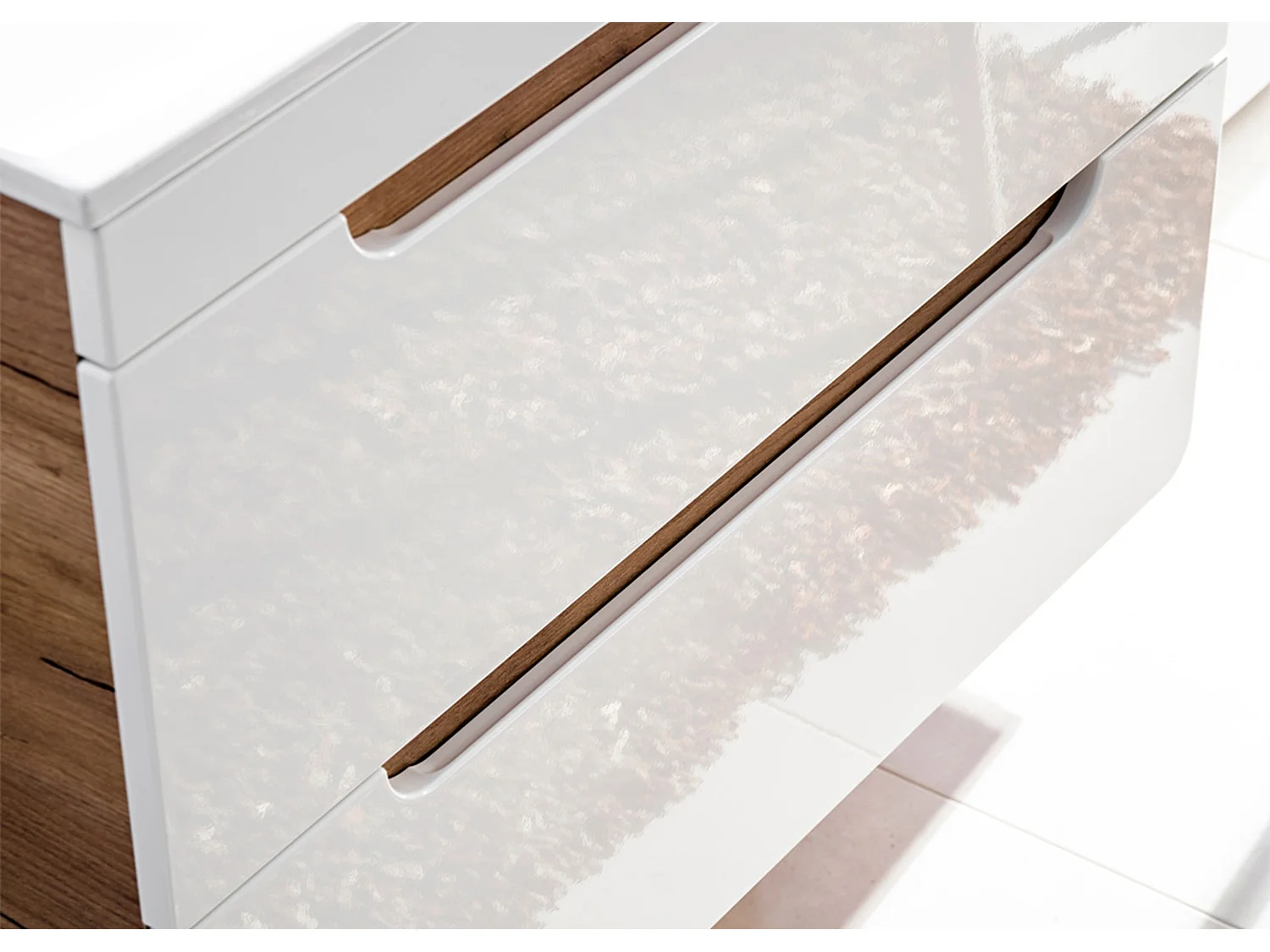 Bathroom Vanity Unit 800mm Wall Hung Sink Cabinet Compact Handleless Drawers White Gloss Oak Aruba