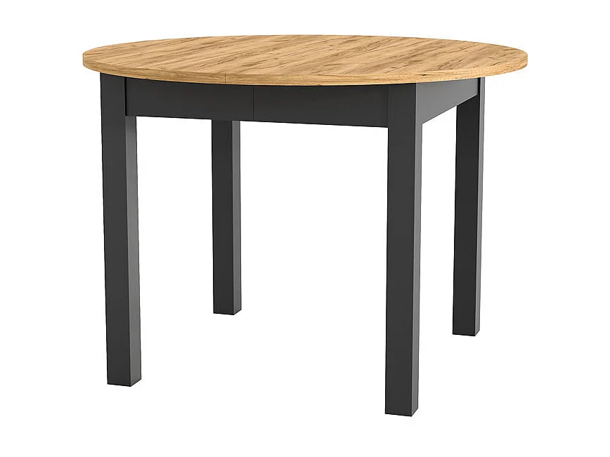Round Dining Table Extendable Oval Oak Effect Top Black Legs Kitchen Seater 4 6 8 10 12 Extending from 105cm to 240cm Indus