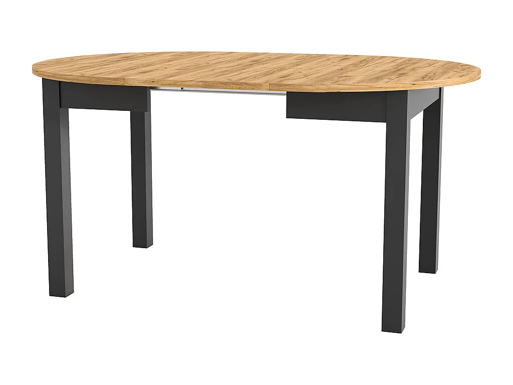 Round Dining Table Extendable Oval Oak Effect Top Black Legs Kitchen Seater 4 6 8 10 12 Extending from 105cm to 240cm Indus