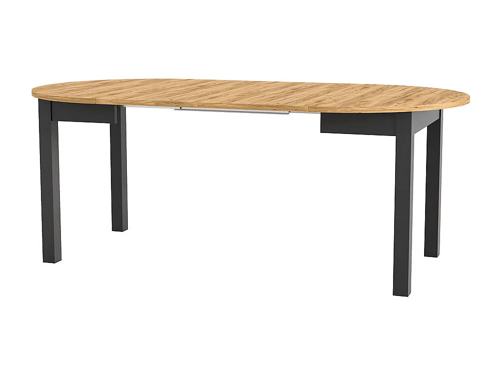Round Dining Table Extendable Oval Oak Effect Top Black Legs Kitchen Seater 4 6 8 10 12 Extending from 105cm to 240cm Indus