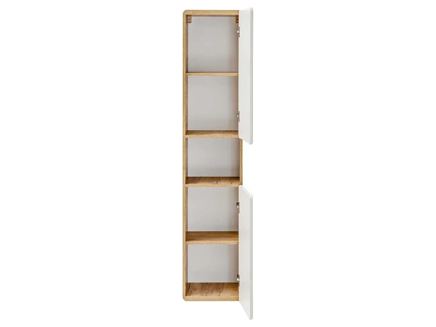 Bathroom Wall Cabinet Tall Storage Unit White Gloss and Oak Tallboy Slim Narrow Shelving Aruba