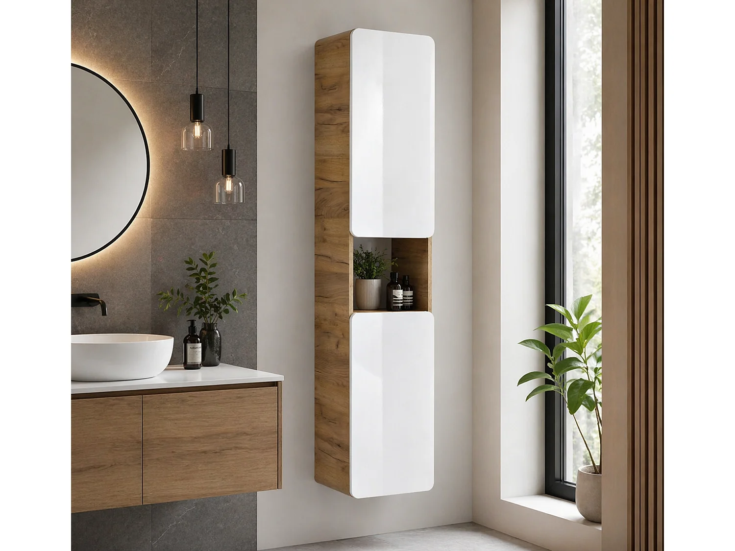 Szafka łazienkowa ARUBA 800 35 cm biała/dąb