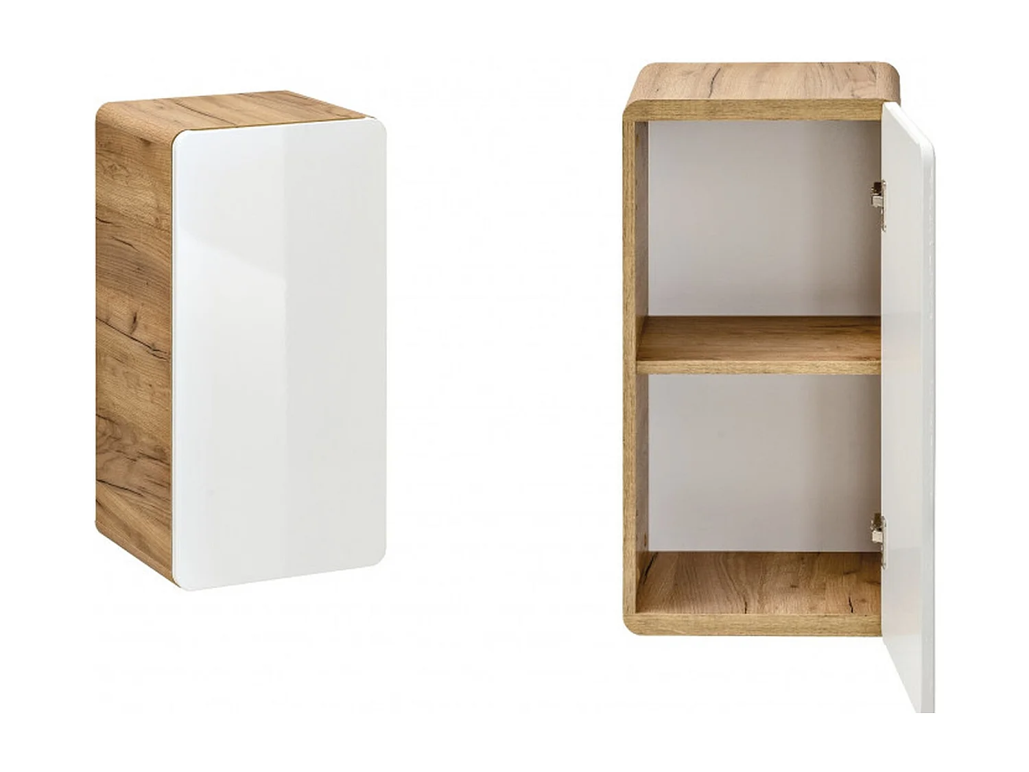 Small Bathroom Wall Cabinet Slim Narrow Storage Unit Compact Cupboard White Gloss and Oak Aruba