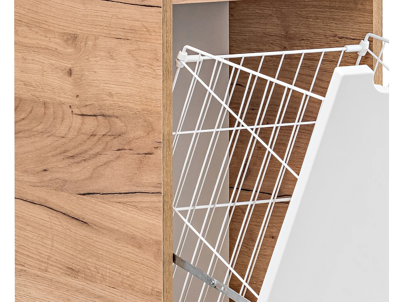Bathroom Laundry Cabinet Pull Out Tilt Out Basket Tall Wall Hung Unit Linen Storage Hamper White Gloss and Oak Arub