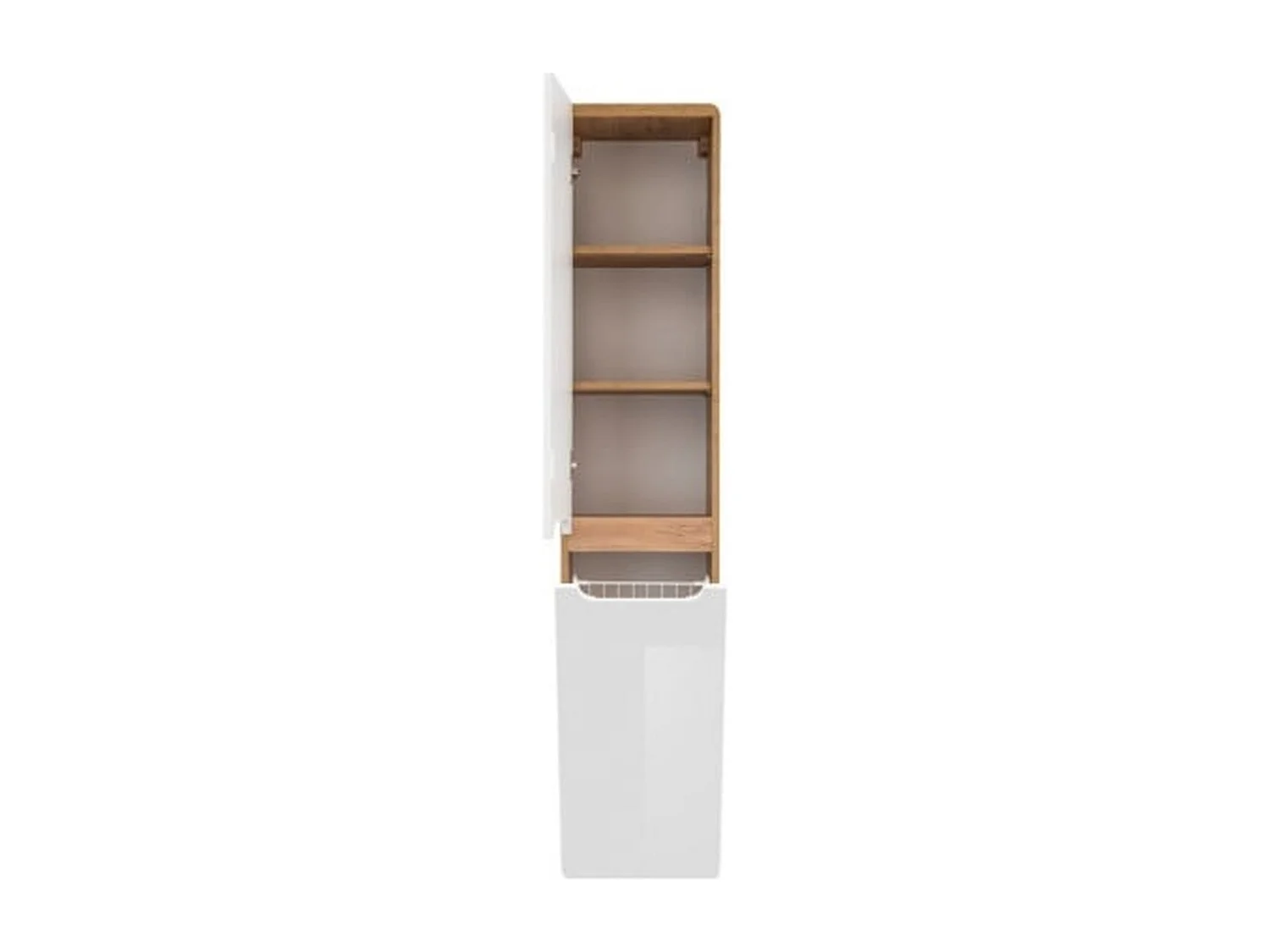 Bathroom Laundry Cabinet Pull Out Tilt Out Basket Tall Wall Hung Unit Linen Storage Hamper White Gloss and Oak Arub