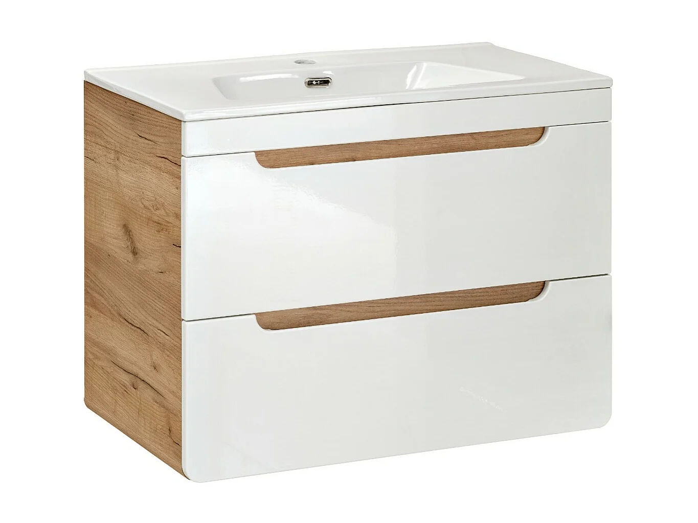 Wall Hung Vanity Unit with Basin 600mm Drawers Bathroom Sink Cabinet White Gloss Oak Effect Aruba