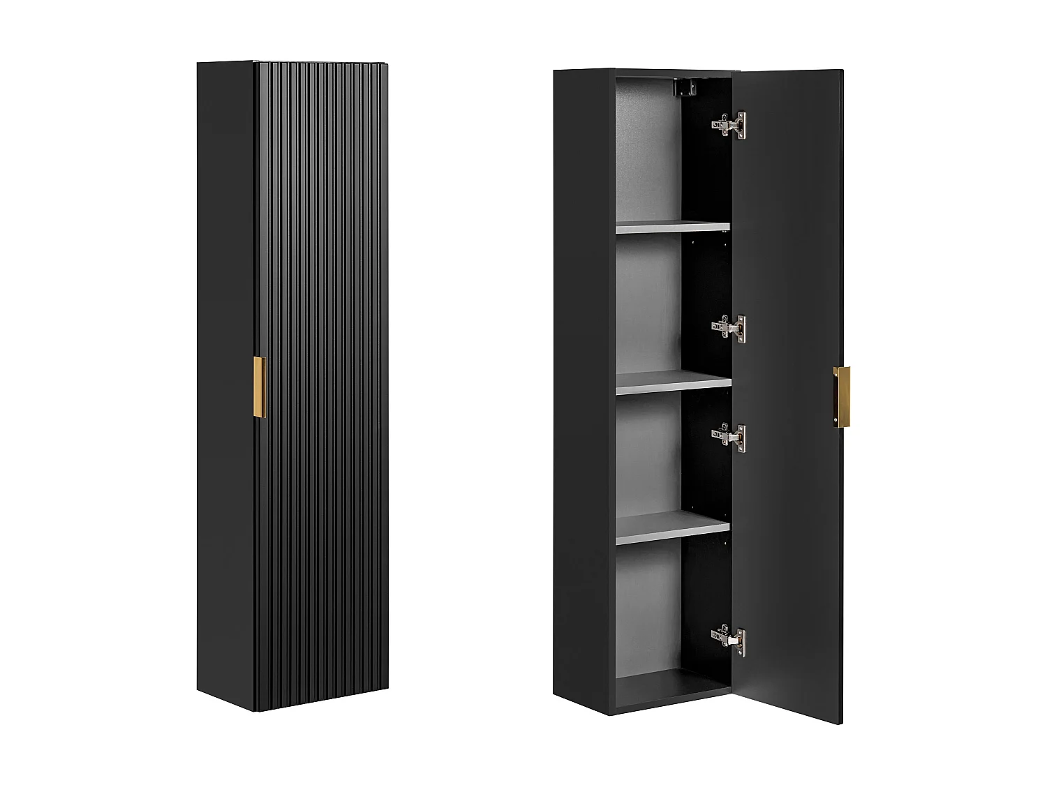 Bathroom Vanity Unit 600mm Drawer and Tall Cabinet Tallboy Furniture Set Black Modern Wall Hung Ribbed Fluted Adel