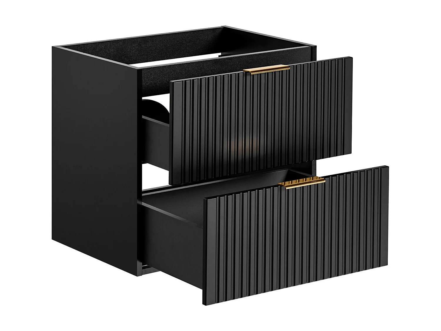 Bathroom Vanity Unit 600mm Drawer and Tall Cabinet Tallboy Furniture Set Black Modern Wall Hung Ribbed Fluted Adel