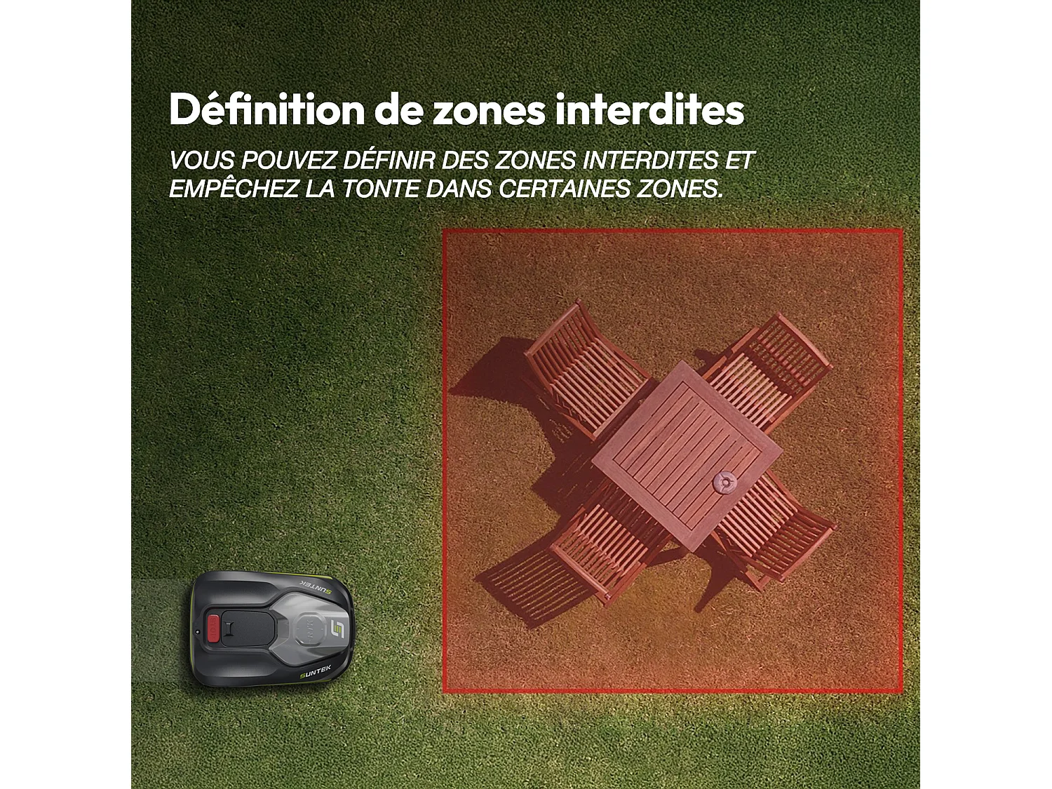 Robot tondeuse sans fil RTK avec Double Vision IA pour 500 m² - SUNTEK Dual Vision 500