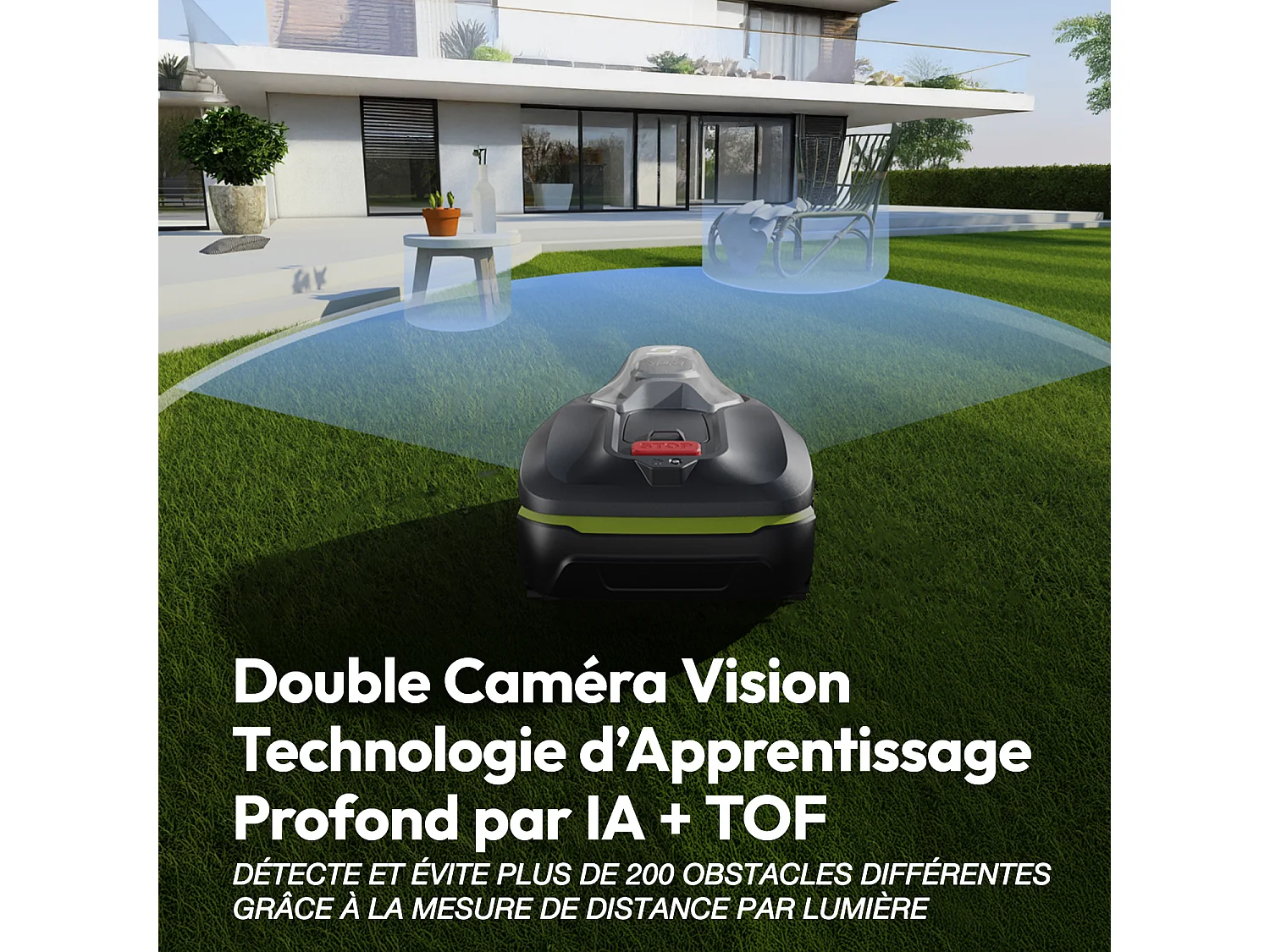 Robot tondeuse sans fil RTK avec Double Vision IA pour 500 m² - SUNTEK Dual Vision 500