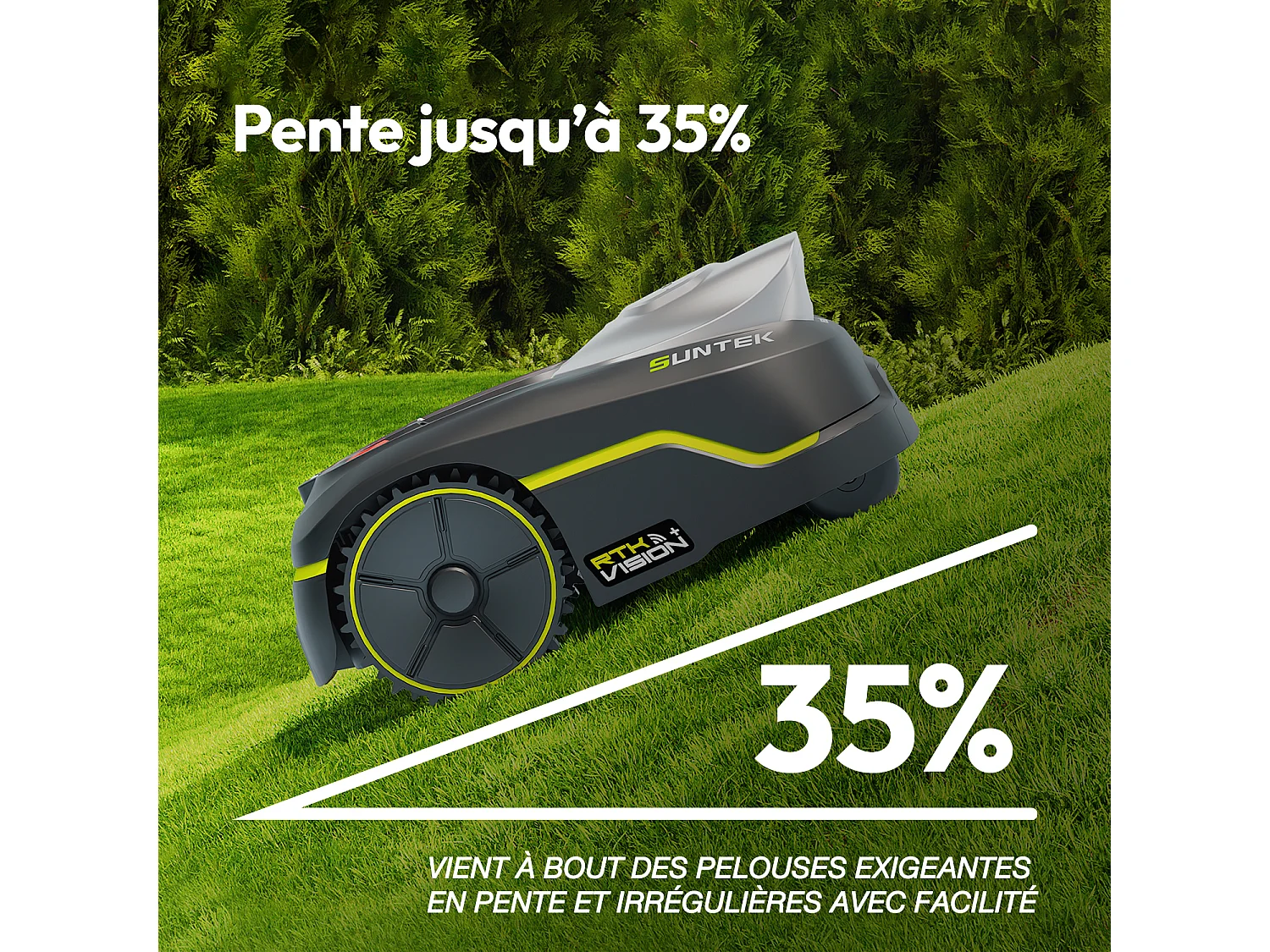 Robot tondeuse sans fil RTK avec Double Vision IA pour 500 m² - SUNTEK Dual Vision 500