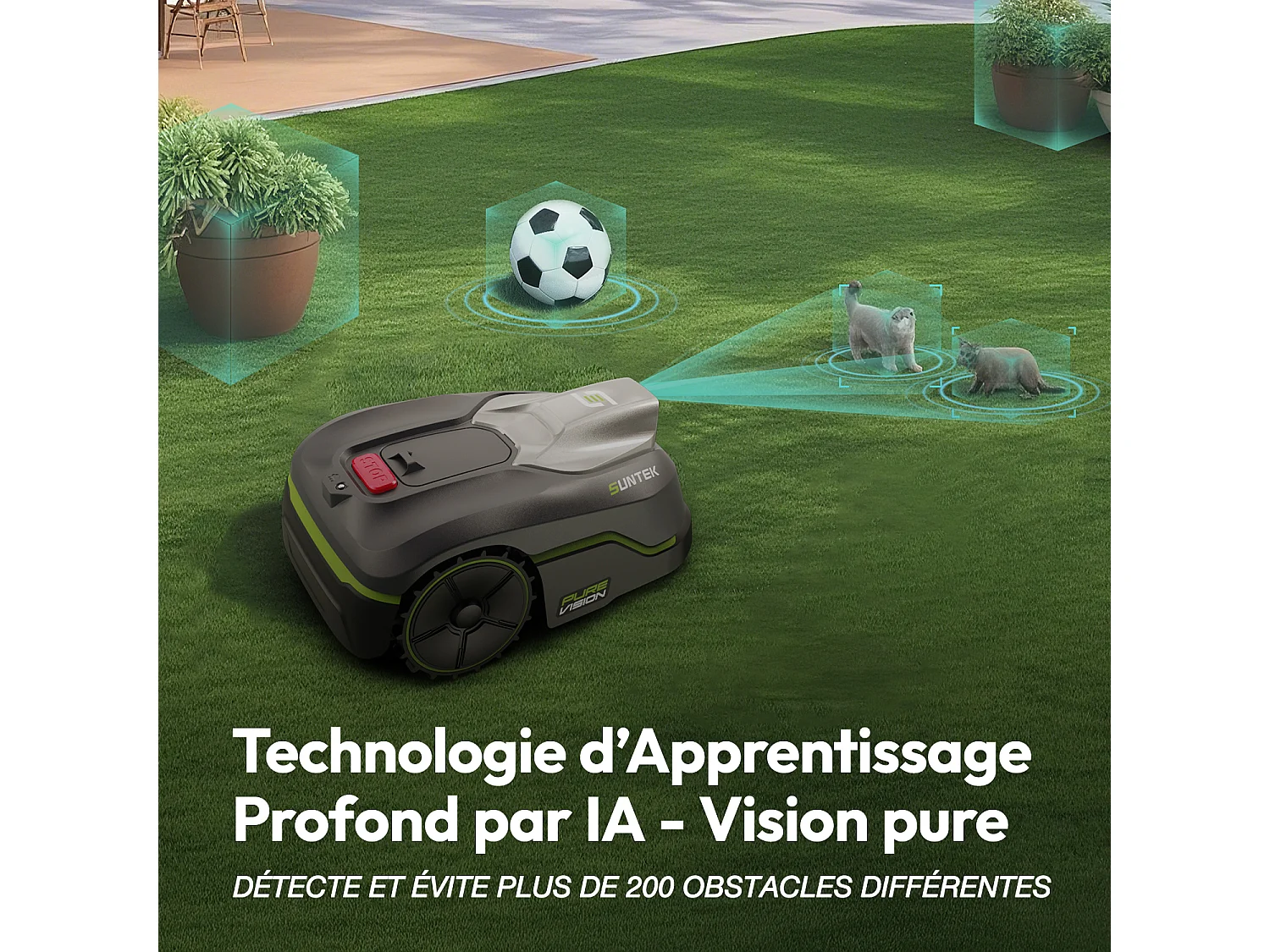 Robot tondeuse sans fil intelligent avec Vision IA - SUNTEK Pure Vision 300