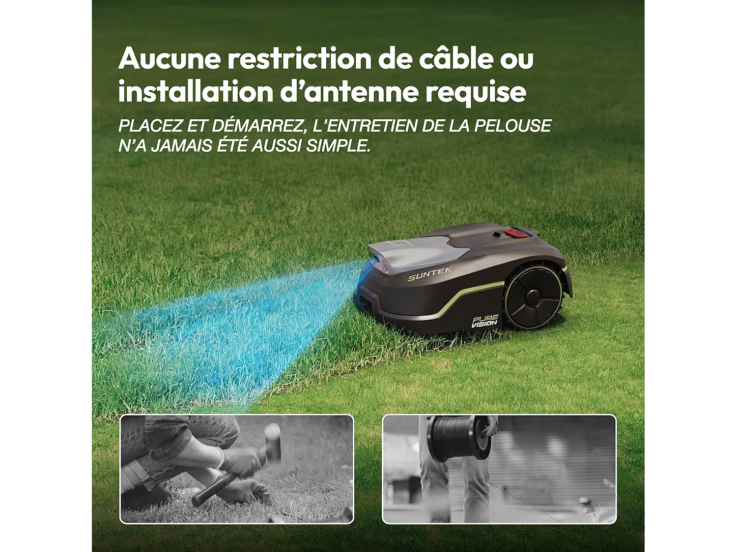 Robot tondeuse sans fil intelligent avec Vision IA - SUNTEK Pure Vision 300