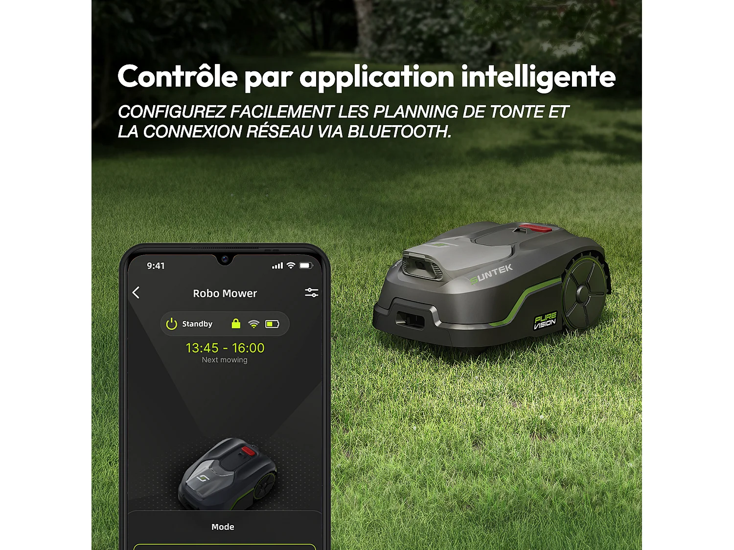 Robot tondeuse sans fil intelligent avec Vision IA jusqu'à 600m2 - SUNTEK Pure Vision 600