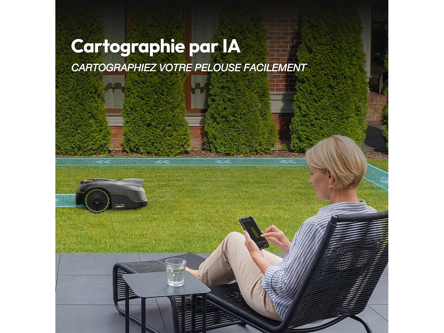 Robot tondeuse sans fil intelligent avec Vision IA jusqu'à 600m2 - SUNTEK Pure Vision 600