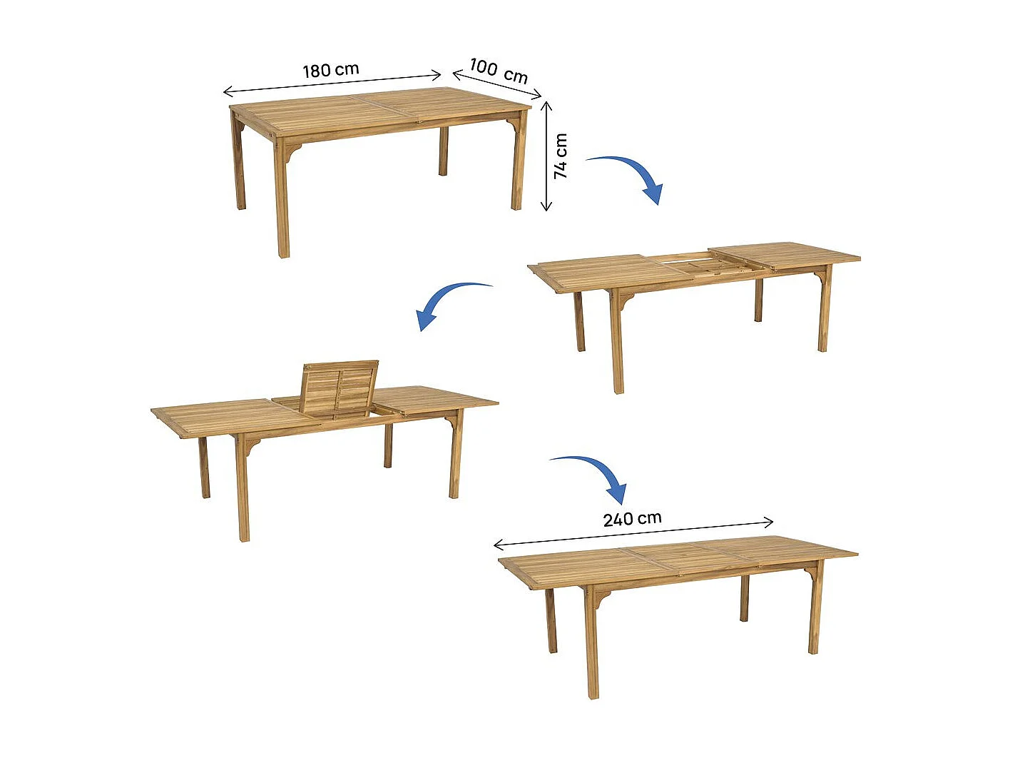 Ausziehbarer Gartentisch aus Holz 180/240 cm "Valladolid" - 6 bis 10 Plätze - Braun