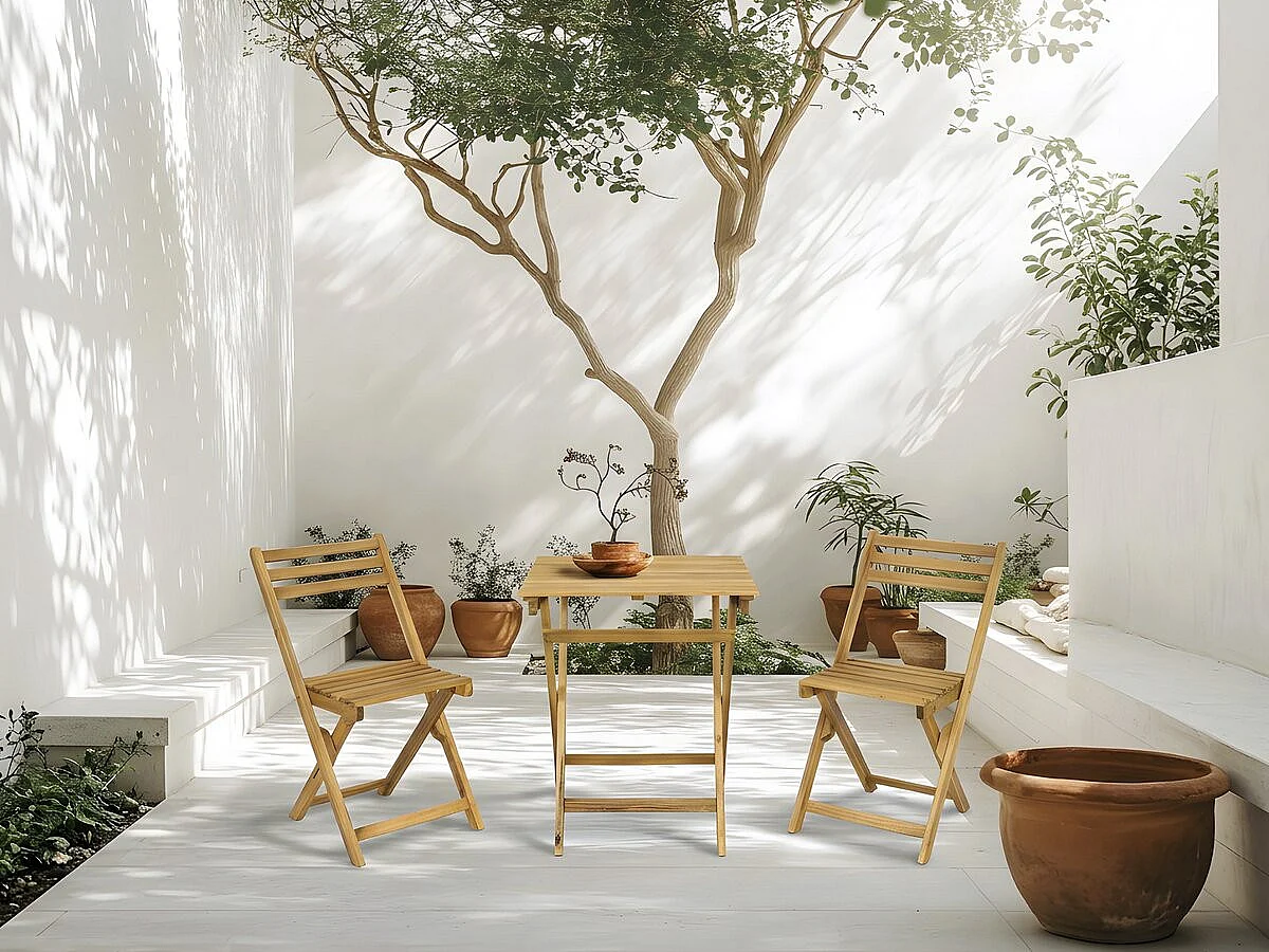 Conjunto de mesa e cadeiras de jardim em madeira "Aldo" - 2 lugares - Castanho