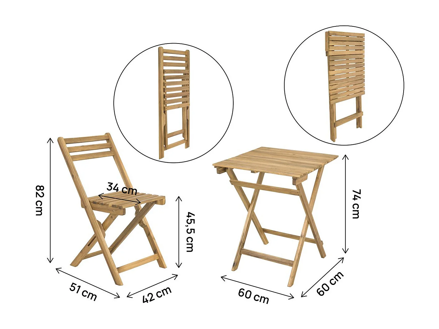 Conjunto de mesa e cadeiras de jardim em madeira "Aldo" - 2 lugares - Castanho