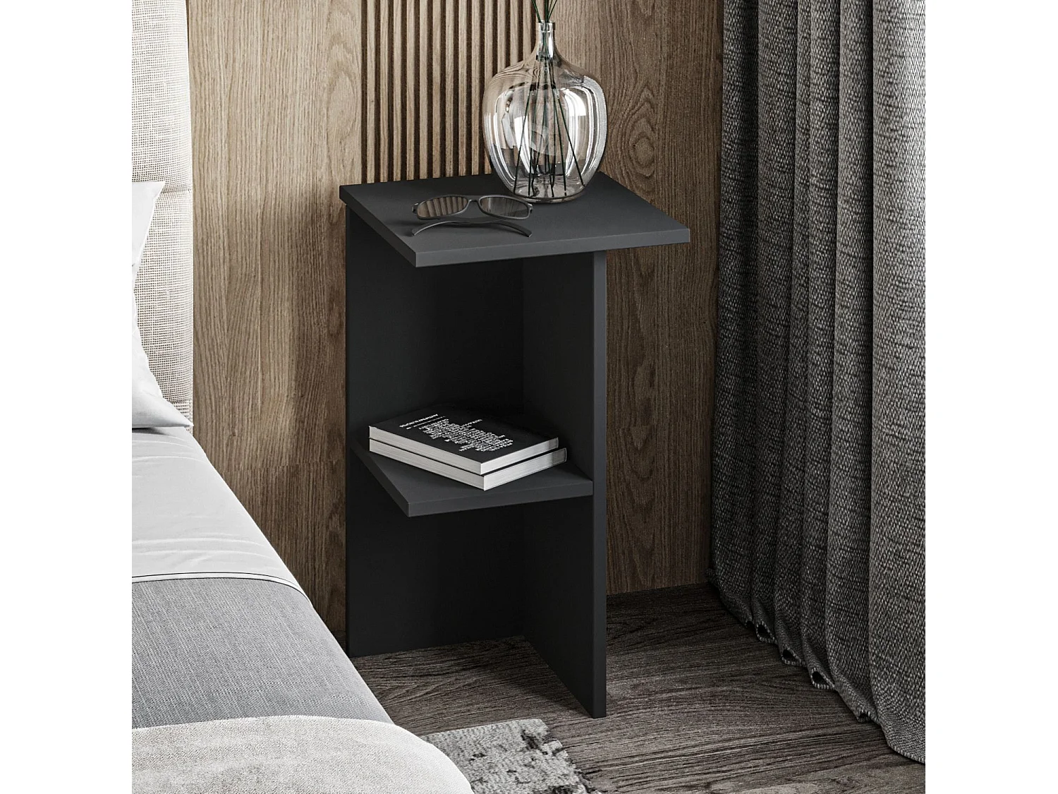 Nachttisch aus Holz "Leray" - 36 x 36 x 60 cm - Anthrazitgrau