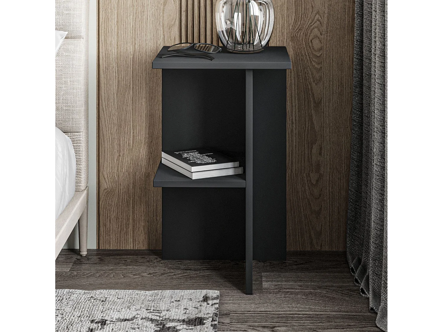 Nachttisch aus Holz "Leray" - 36 x 36 x 60 cm - Anthrazitgrau