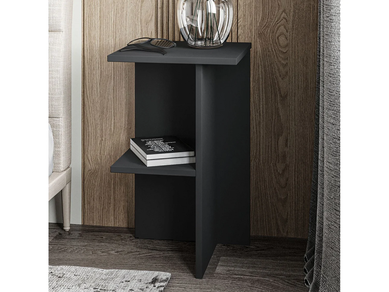 Nachttisch aus Holz "Leray" - 36 x 36 x 60 cm - Anthrazitgrau