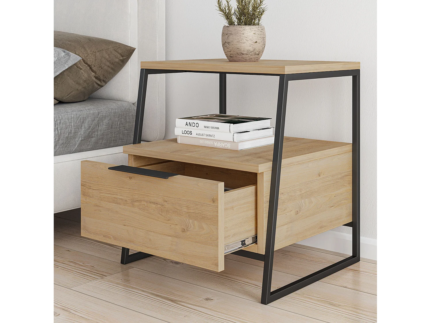 Houten nachtkastje "Pal" - 45 x 40 x 50 cm - Beige