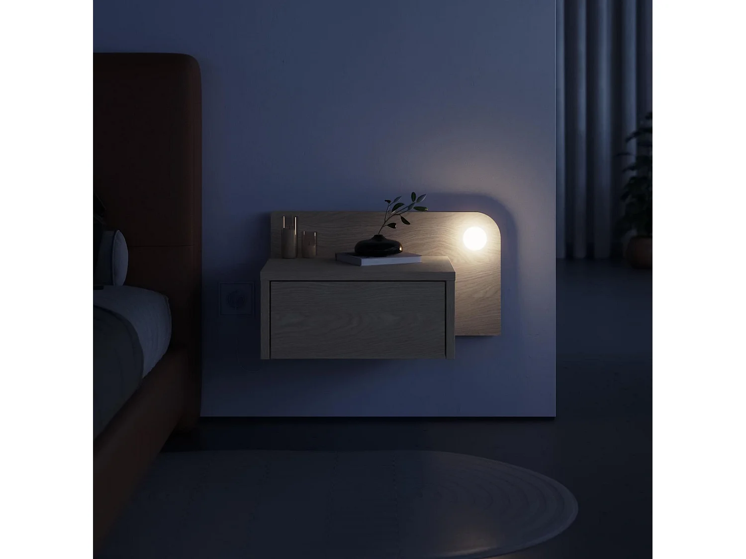 Nachttisch mit Glühbirne aus Holz "Dotta" - 52 x 30 x 28 cm - Beige