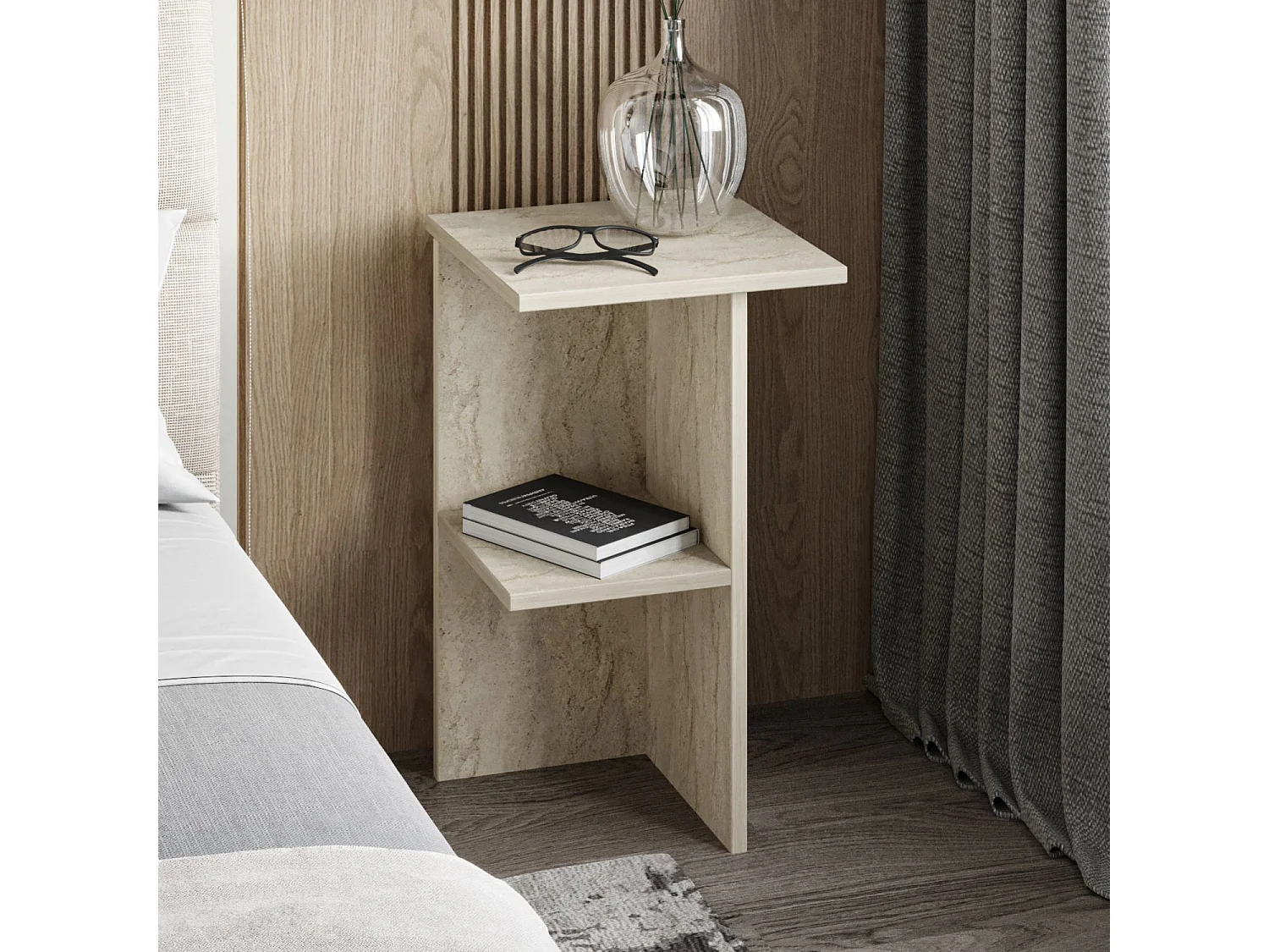 Nachttisch aus Holz "Leray" - 36 x 36 x 60 cm - Travertin