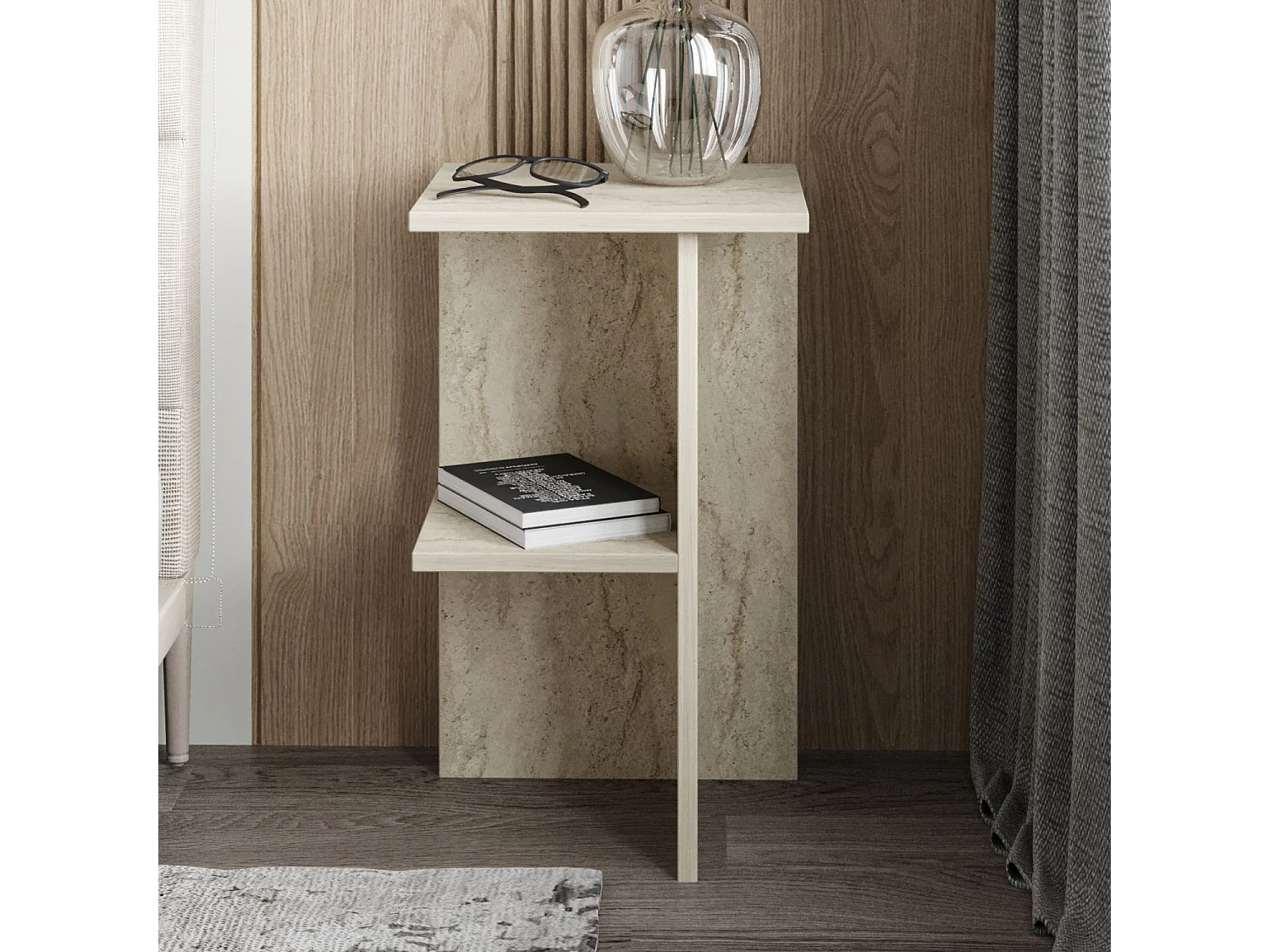 Nachttisch aus Holz "Leray" - 36 x 36 x 60 cm - Travertin