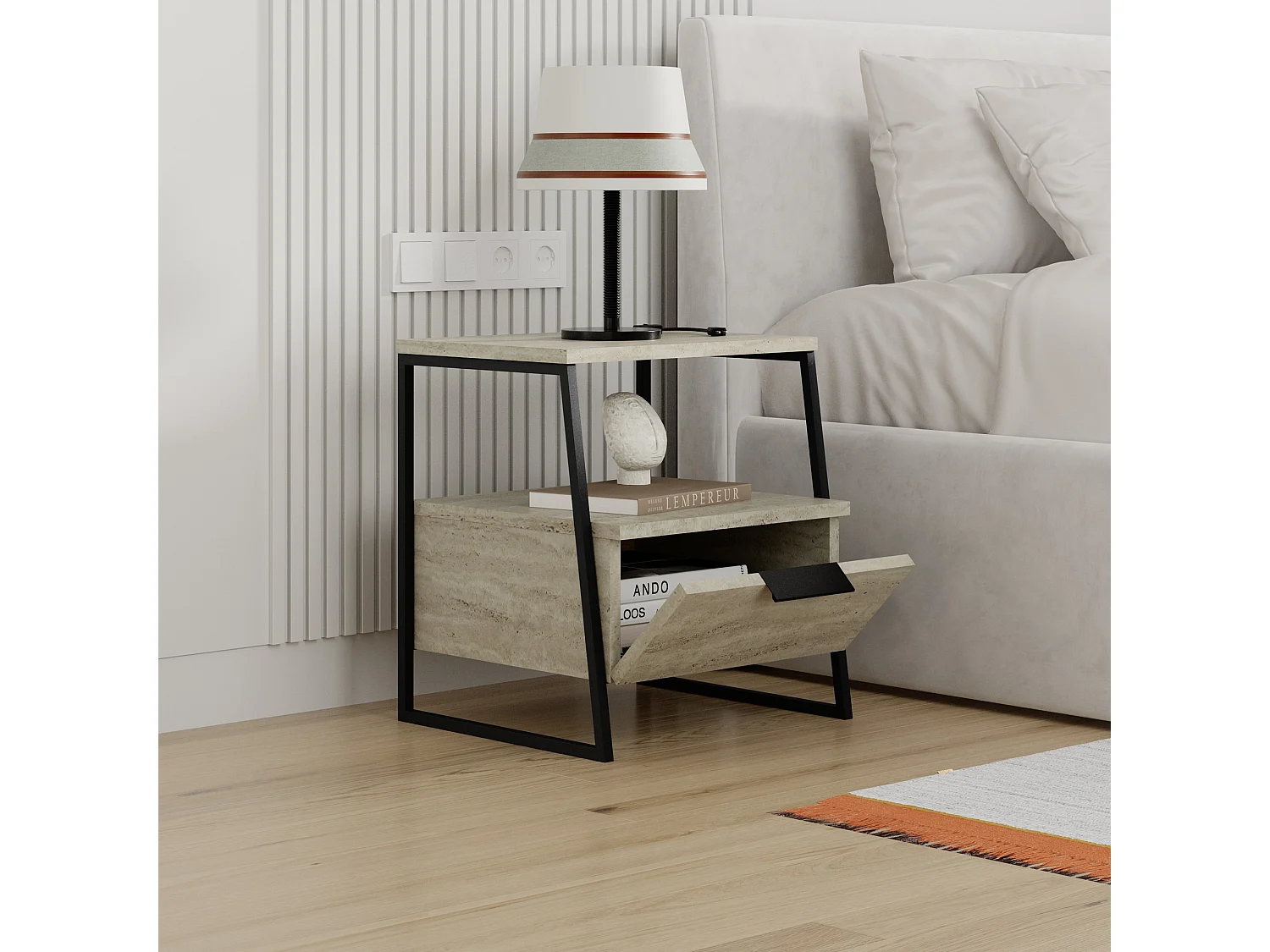 Nachttisch aus Holz "Pal" - 45 x 40 x 50 cm - Travertin