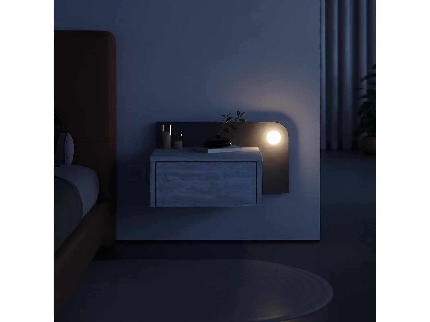 "Modern Nattduksbord med Trälampa 'Dotta' - Grå - LED-belysning - 52 x 30 x 28 cm"