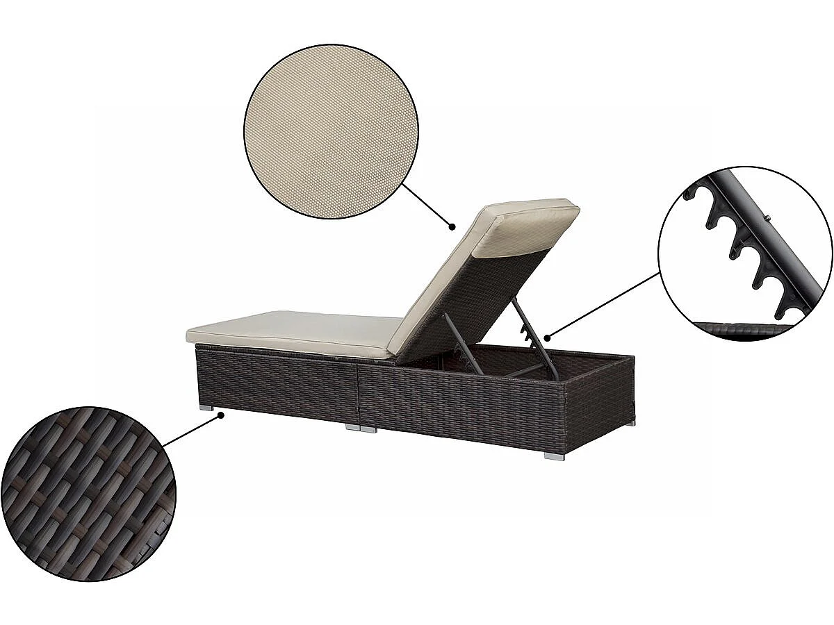 Lot de 2 bains de soleil en résine tressée avec coussins et table basse "Alice" - Ecru
