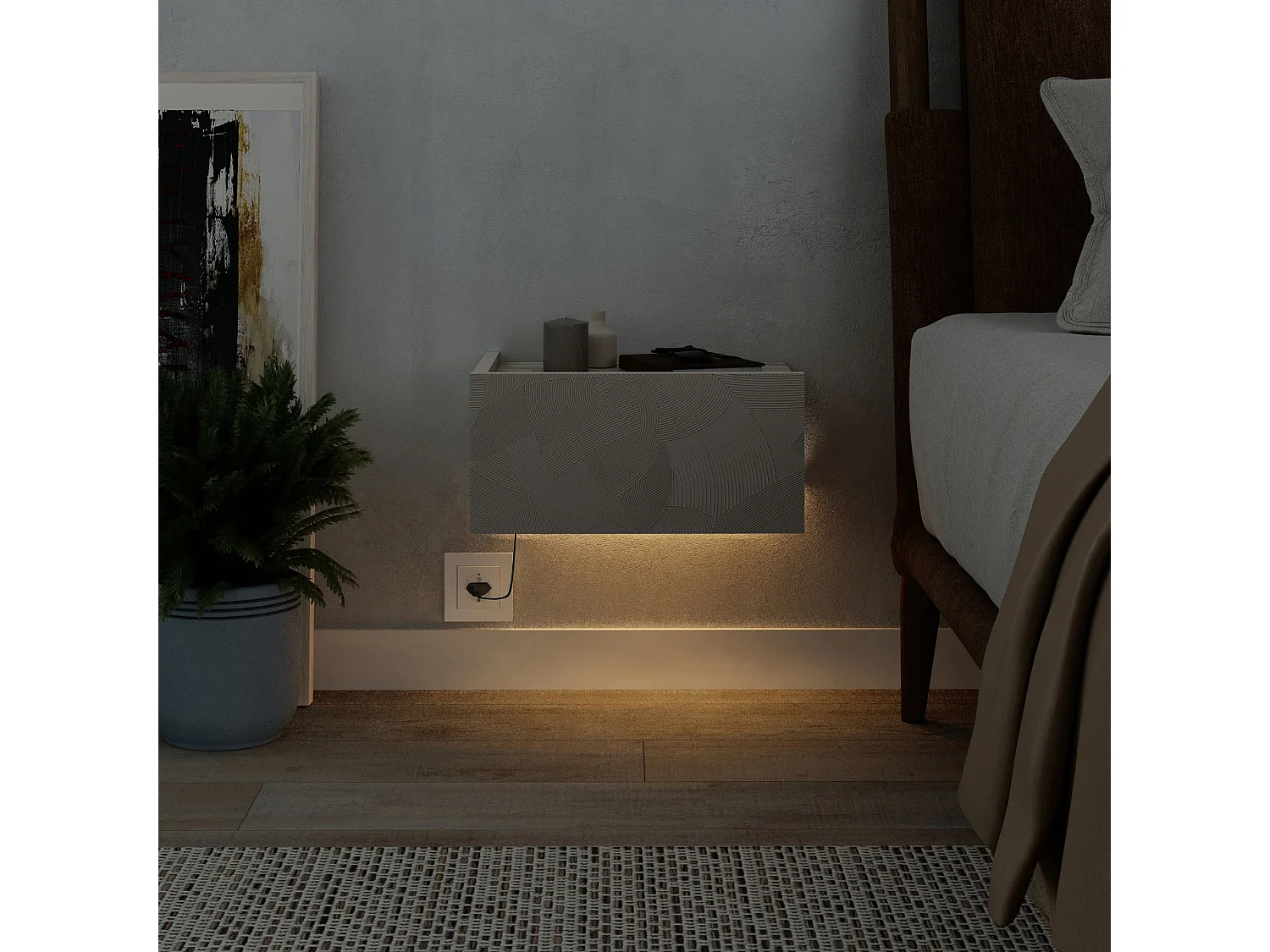 Nachttisch mit LED-Beleuchtung aus Holz "Onda" - 38 x 31 x 18 cm - Beige