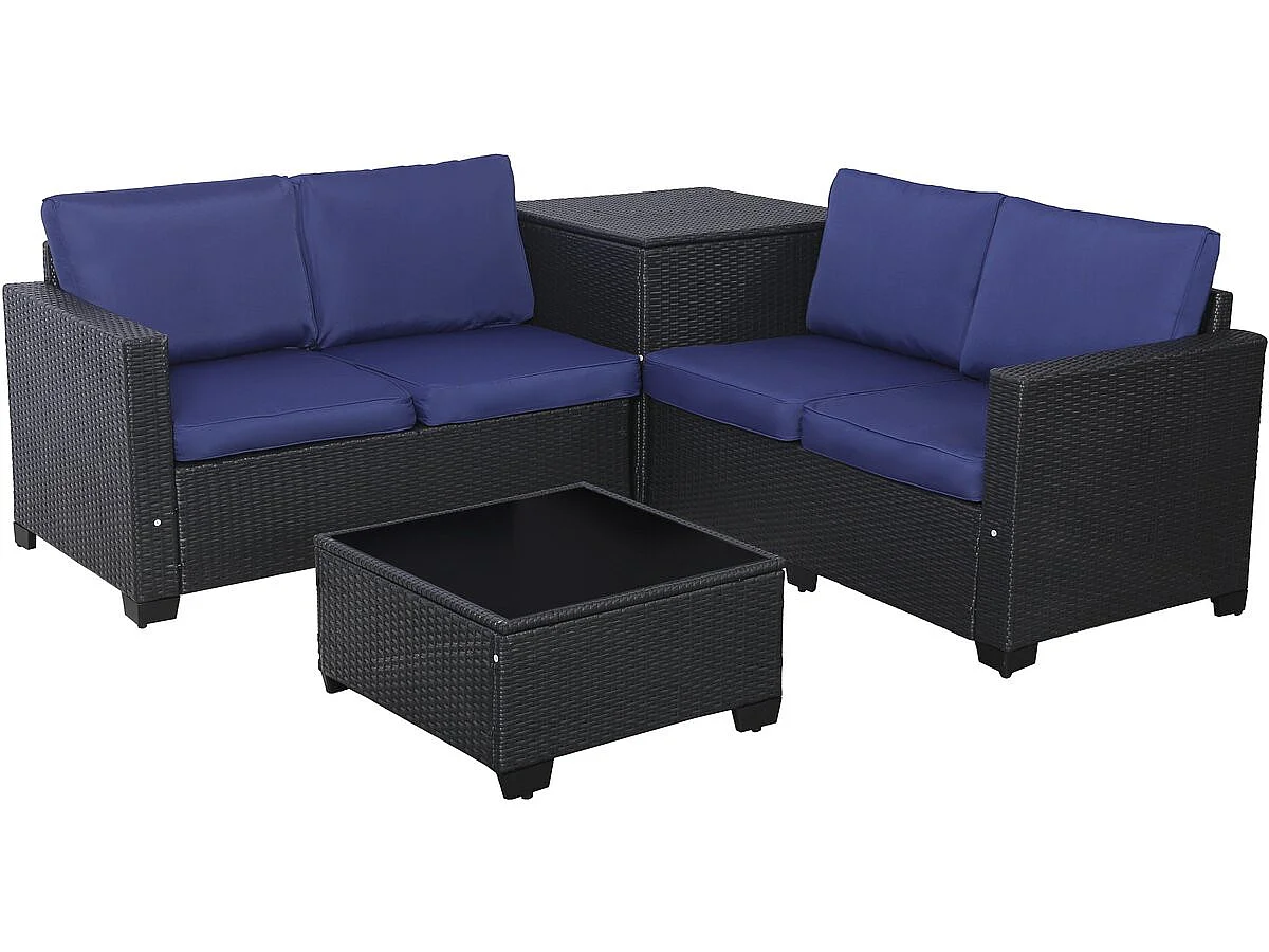 Gartenmöbel aus geflochtenem Harz mit Aufbewahrungsbox "Riley" - 4 Sitzplätze - Dunkelblau
