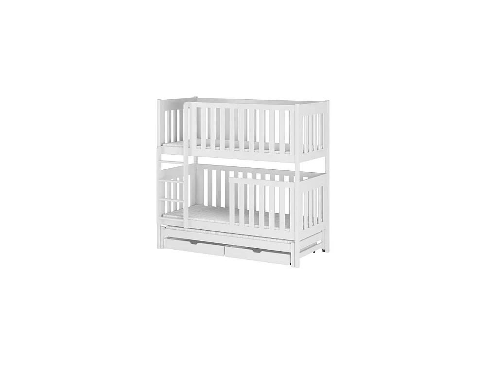 Lit superposé 3 places EMILY 90x190 avec lit gigogne Blanc Livré avec sommiers Livré avec sommiers, tiroir et matelas en mousse de 7cm