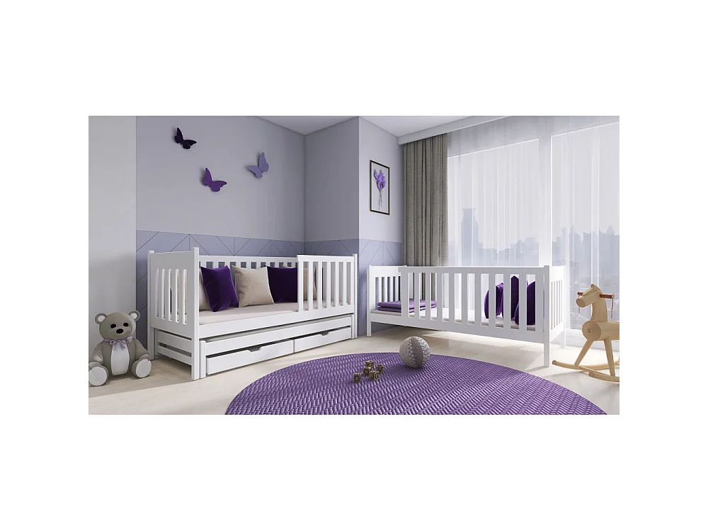 Lit superposé 3 places EMILY 90x190 avec lit gigogne Blanc Livré avec sommiers Livré avec sommiers, tiroir et matelas en mousse de 7cm