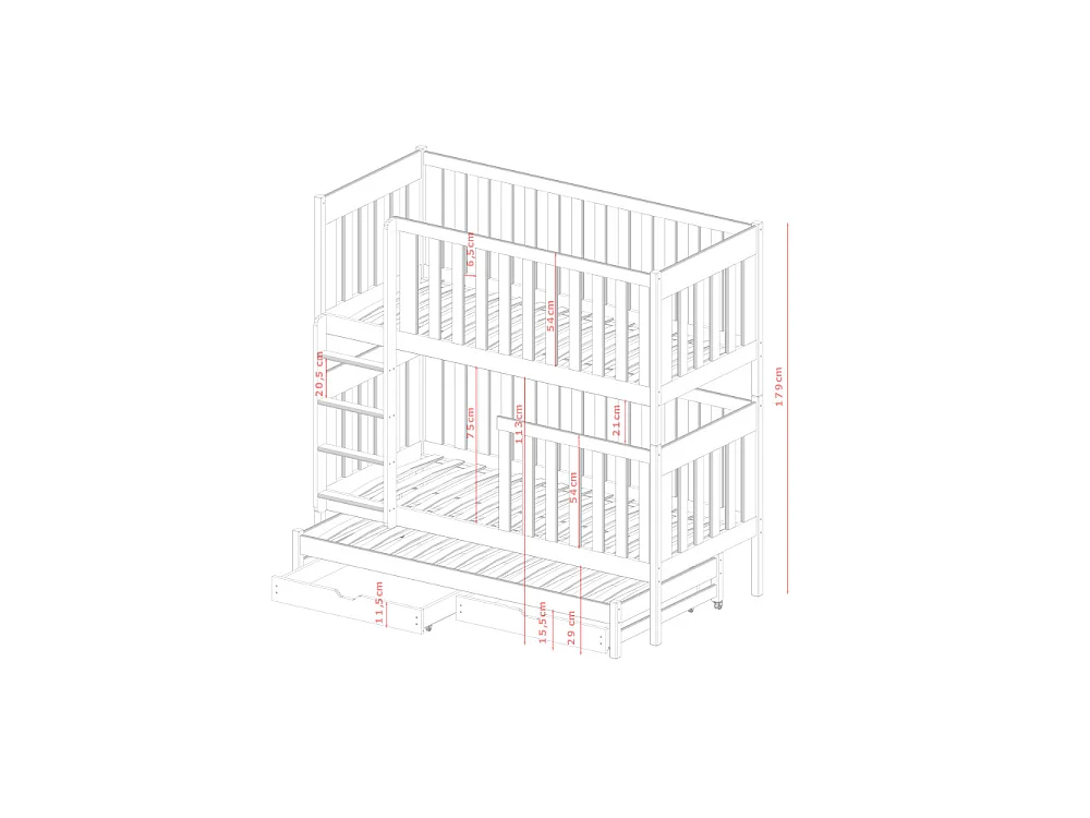 Lit superposé 3 places EMILY 90x200 avec lit gigogne Blanc Livré avec sommiers Livré avec sommiers, tiroir et matelas en mousse de 7cm