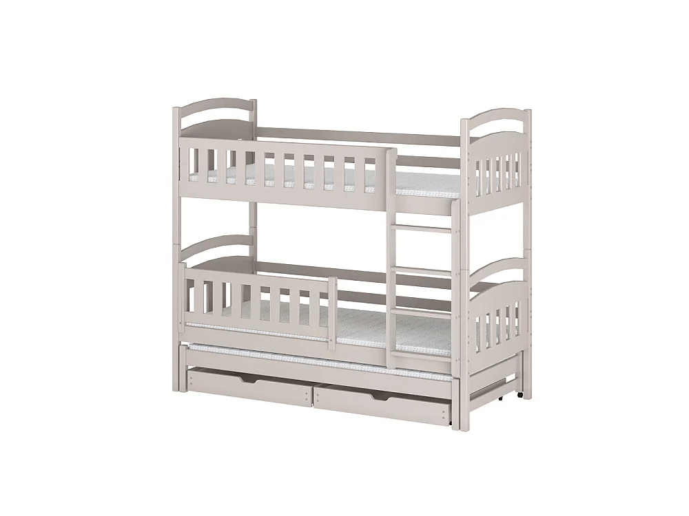 Lit superposé 3 places lanka 90x200 avec lit gigogne et 2 Tiroirs Cachemire Livré avec sommiers Livré avec sommiers, tiroir et matelas en mousse de 7cm