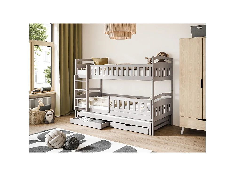 Lit superposé 3 places lanka 90x200 avec lit gigogne et 2 Tiroirs Cachemire Livré avec sommiers Livré avec sommiers, tiroir et matelas en mousse de 7cm