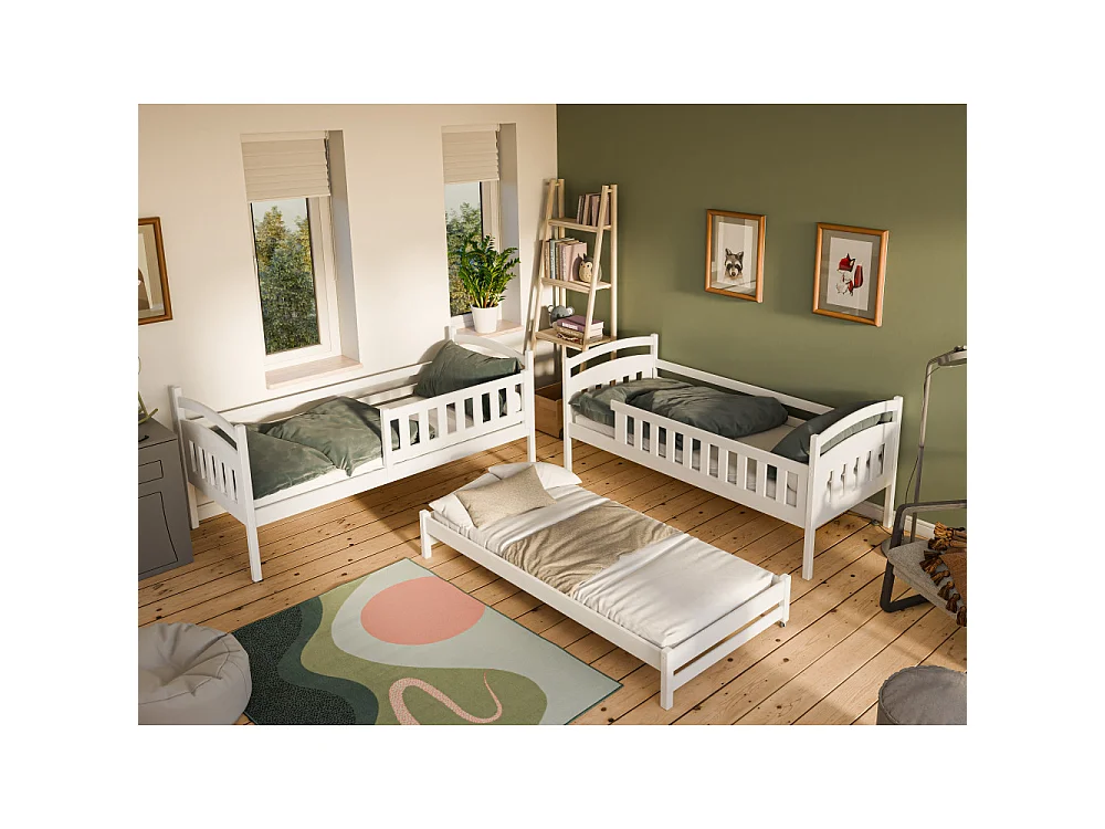 Lit superposé 3 places lanka 90x200 avec lit gigogne et 2 Tiroirs Vert olive Livré avec sommiers Livré avec sommiers, tiroir et matelas en mousse de 7cm