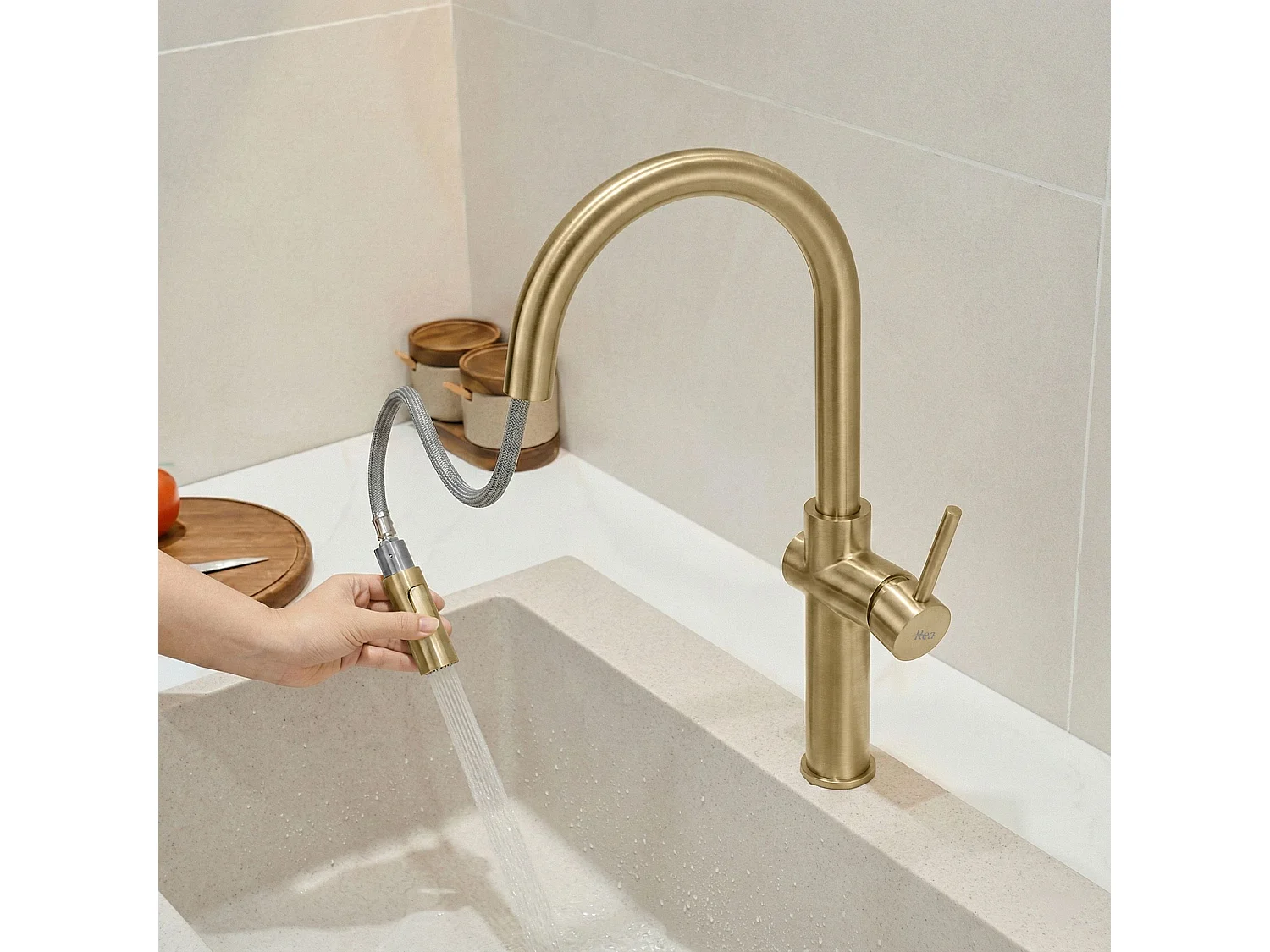 Robinet De Cuisine Rea Fresh High Brush Gold
