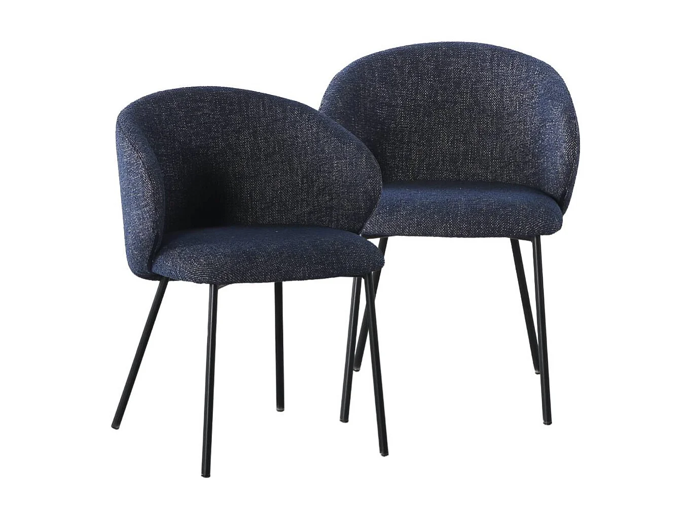 Chaise avec accoudoirs ronds en tissu bleu et pieds en métal Cléa (lot de 2)